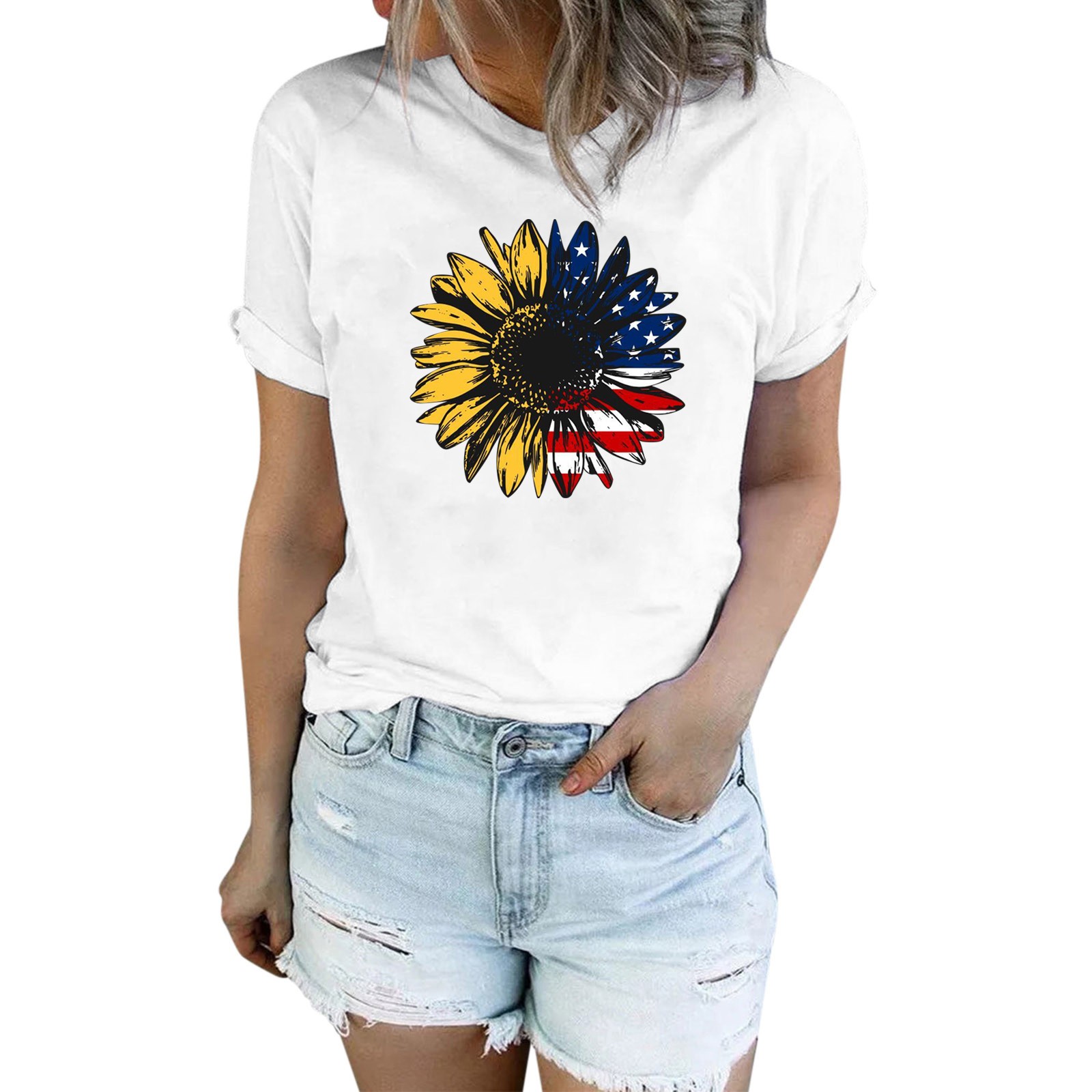 ZMHEGW Women T Shirts Loose Fit Graphic Sunflower Shirts For Cute Dandelion Graphics Summer Short Sleeve Tee Tops Womens Tshirts